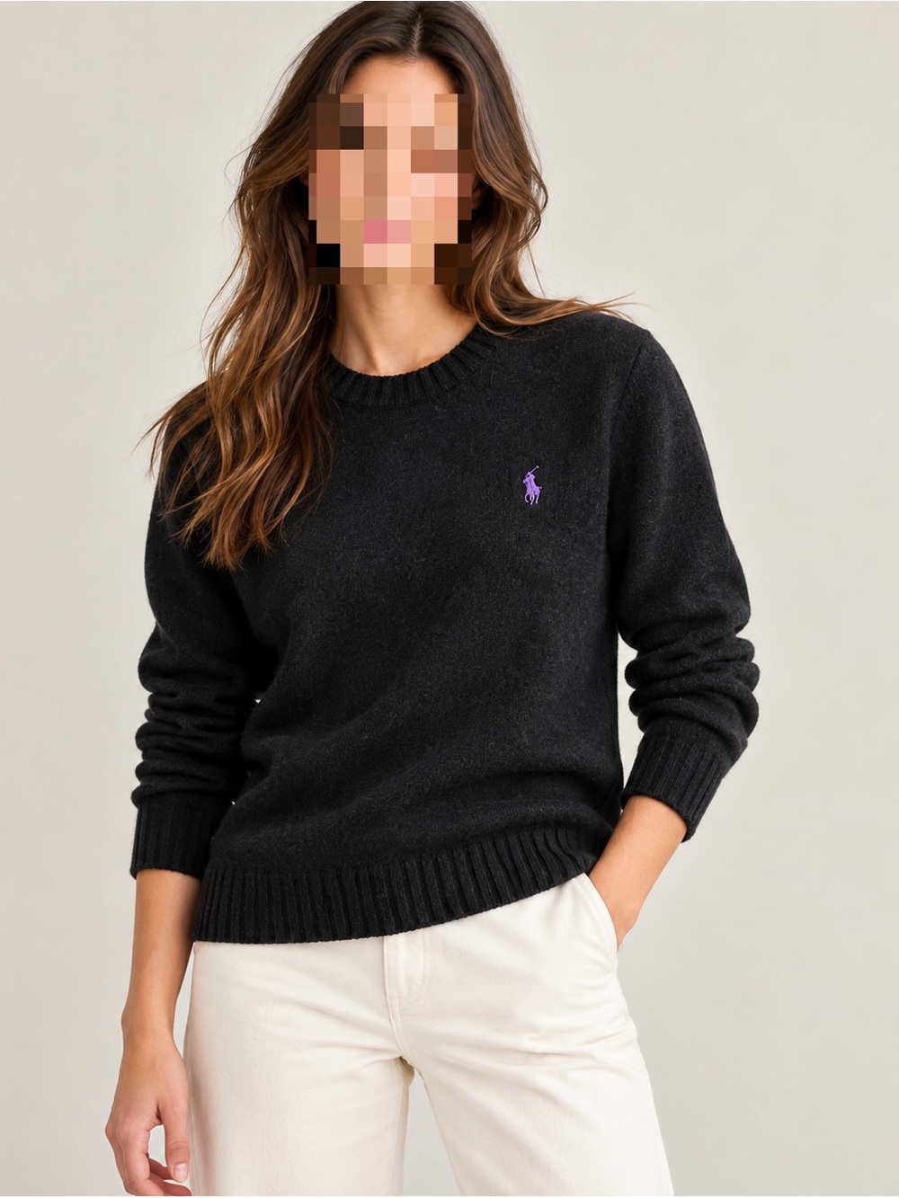 Vintage Polo by Ralph Lauren Wool Angora Sweater Black with Purple Pony Size M